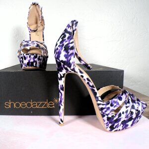 Shoedazzle Purple and White Animal Print Stiletto Heel
